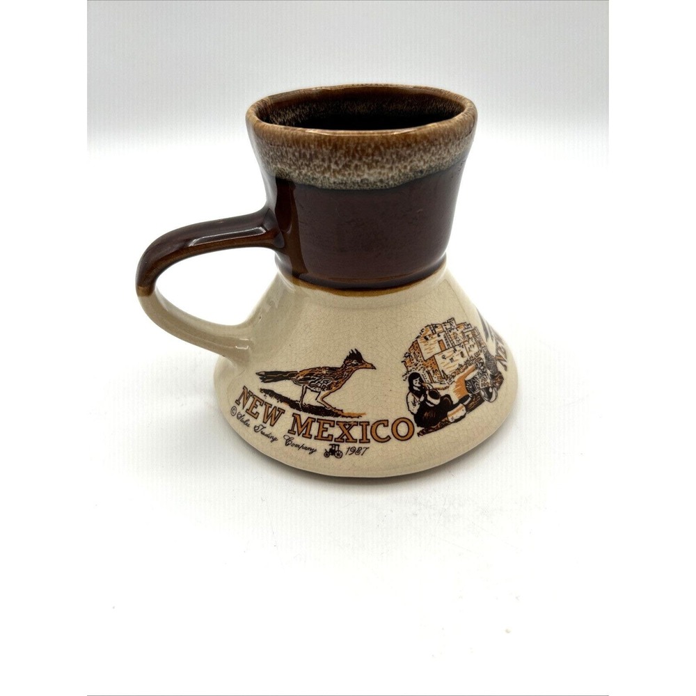 Otagiri New Mexico No Spill Coffee Mug Tan Brown Roadrunner Pueblo 1987